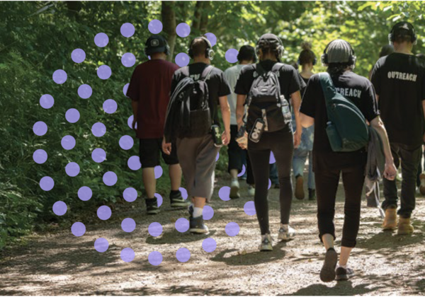 Group of people walking in the woods