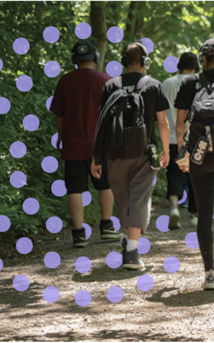 Group of people walking in the woods
